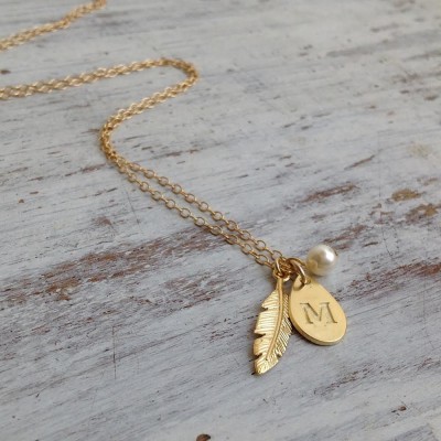 Initial necklace,personalized necklace,personalized jewelry,letter necklace,gold filled necklace,feather necklace,gold necklace personalized