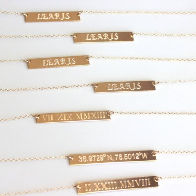 Inspirational Necklace Bible Verse Necklace. Custom Engraved Personalized Necklace - Nameplate Gold Bar - Sterling Bar Quote Necklace