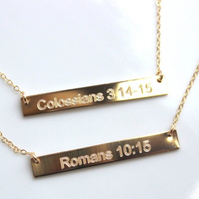 Inspirational Necklace Bible Verse Necklace. Custom Engraved Personalized Necklace - Nameplate Gold Bar - Sterling Bar Quote Necklace