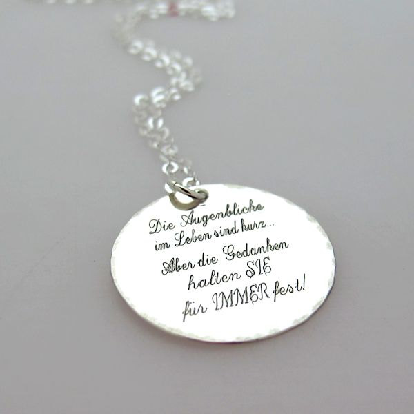 Inspirational Quote Necklace. Personalized Silver Pendant. Custom Engraved Sterling Silver Disc Pendant. Customize Necklace. Summer Necklace