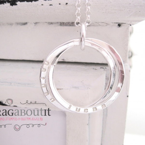 Intertwined Rings . Personalized Jewelry . Hammered . Hand Stamped Personalized Necklace . Intertwined by Brag About It