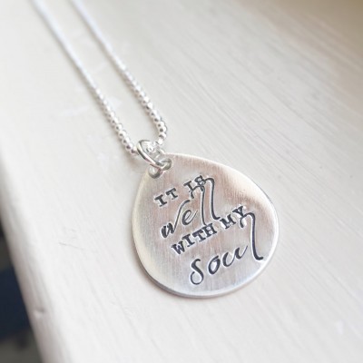 It Is Well With My Soul sterling silver necklace teardrop hymn memorial personalized custom engraved stamped