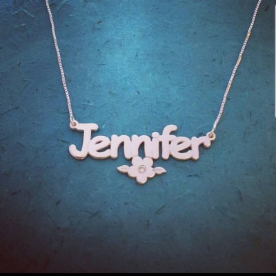 Jennifer Silver Name Necklace Flower style Name Necklace Small Size Necklace Personalized necklace flower and birthstone Christmas gift