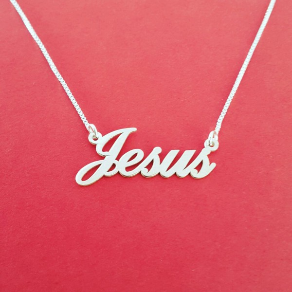 Jesus Necklace Silver Jesus Name Necklaces With Name Baptism Gift Jesus Pendant christian Jewelry Silver Jesus Nameplate Easter Gift