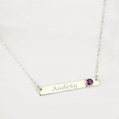 July Birthstone Necklace, Personalized Nameplate Necklace, Name Necklace, Ruby Necklace, Bridesmaid gifts, custom name bar necklace for her