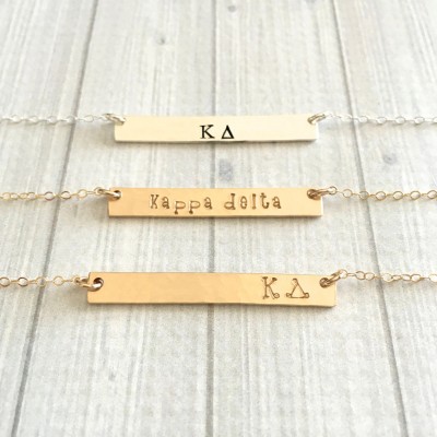 KAPPA DELTA Necklace - Kappa Delta Jewelry - Sorority Bar Necklace - Sorority Jewelry - Sorority Necklace - Big Little Gift