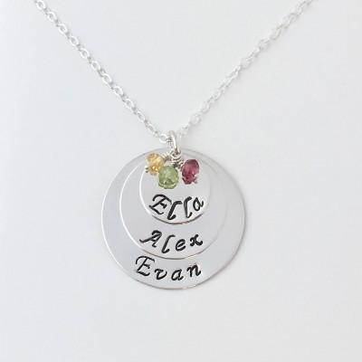 Kids Name Necklace, 3 Disc Sterling Silver Mother Necklace