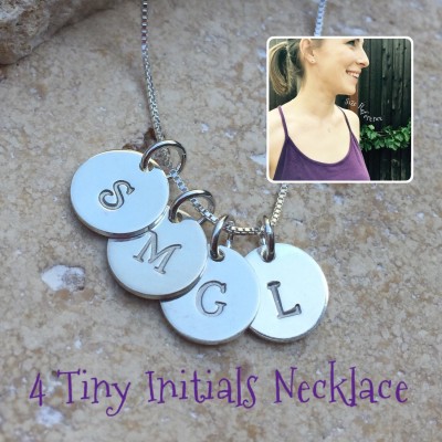 Kids initials Necklace 4 TINY Silver Initials Necklace Silver Disk Jewelry Mother of 4 Necklace Personalized Birthday Gift for Mom