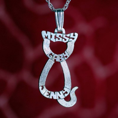 Kitty cat silver necklace cat name necklace cat pendant kitty pendant