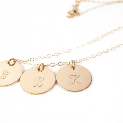 Large Disc Necklace Gold Disc Necklace Sterling Silver Initial Pendant 19mm 3/4" Personalized Circle, Monogram Kids Name