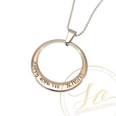 Large Family RIng Personalised Hand Stamped Pendant & Chain - Stainless Steel Silver, Gold IP or Rose Gold IP