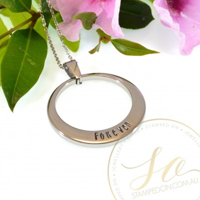 Large Family RIng Personalised Hand Stamped Pendant & Chain - Stainless Steel Silver, Gold IP or Rose Gold IP