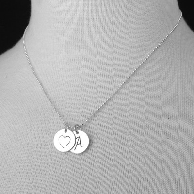 Large Initial Necklace, Heart Necklace, Letter A Necklace, Initial Jewelry, Charm Necklace, Sterling Silver Jewelry, A, All Letters Avail.