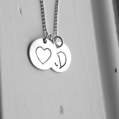 Large Initial Necklace, Heart Necklace, Monogram Necklace, Charm Necklace, Personalized Jewelry, Sterling Silver Jewelry, D, All Letters