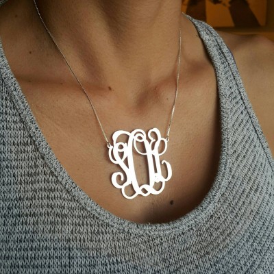 Large Monogram necklace / 2" monogram pendant / x-large initial necklace / birthday gift / personalized necklace / sterling silver pendant