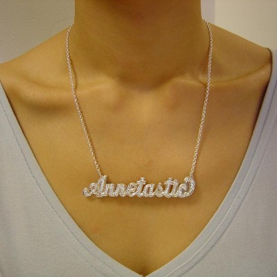 Large Size Silver Personalized 3D Double Plate Name Pendant Necklace SD50