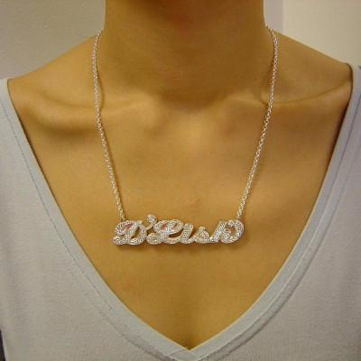 Large Size Silver Personalized 3D Double Plate Name Pendant Necklace SD51