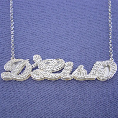 Large Size Silver Personalized 3D Double Plate Name Pendant Necklace SD51