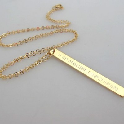 Latitude Longitude Necklace Personalized Vertical Bar Necklace. Gold Layering Necklace. Necklace Gold Bar. Lariat Necklace.Bar Drop Necklace