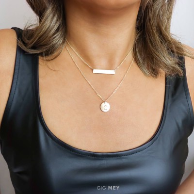 Layered Necklace Set With Layering Silver, Gold Bar and disc, Dainty Layered Necklaces, in Silver, Rose Gold Filled, Gold Filled • LNS03
