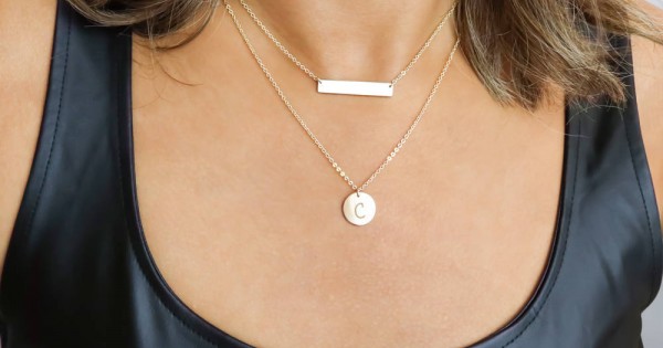 Silver Layered Bar and Disc Necklace
