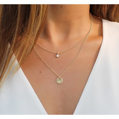 Layered gold necklace, gold initial necklace, personalized jewelry,14K Gold fill set of 2, dainty layered necklaces, gold initial circle