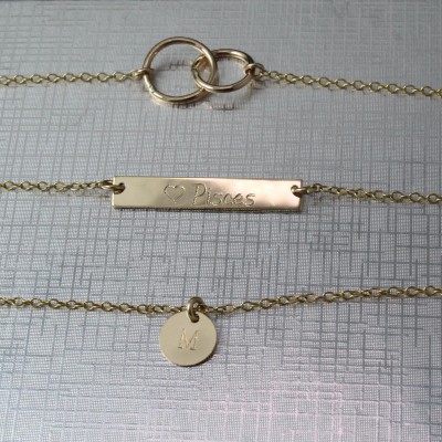 Layered necklace | Gold necklace | Silver necklace | Set of 3 necklaces | Engraved bar | Circle necklace | Friendship love necklace