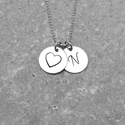 Letter N Initial Necklace, Initial Heart Necklace, Sterling Silver Letter N Necklace, Large Monogram Necklace, Charm Necklace