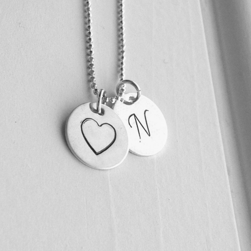 Letter N Initial Necklace, Initial Heart Necklace, Sterling Silver 