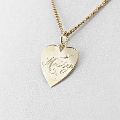 Little Missy Engraved Gold Heart Pendant, Melissa Personalized Pendant, Gold Heart Pendant XU3EYK-P