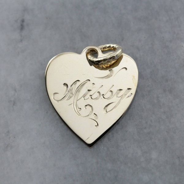 Little Missy Engraved Gold Heart Pendant, Melissa Personalized Pendant, Gold Heart Pendant XU3EYK-P