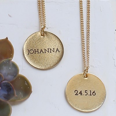 Long Custom Engraved Disc Necklace, Long Monogram Necklace, Personalized Disc Necklace, Long Name Necklace, Initial Necklace, Gold Monogram