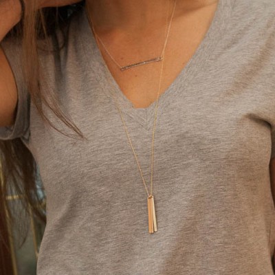 Long Gold Bar Necklace - Vertical Personalized Bar Necklace - Long Necklace - Everyday Necklace - Long Mom Necklace Kids Names Engraved