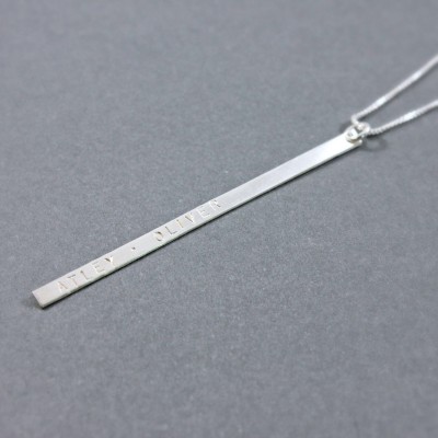 Long Skinny Vertical Bar Necklace + Sterling Silver Long Bar Necklace + Name Custom Personalized + Name Jewelry + Kids Names Necklace