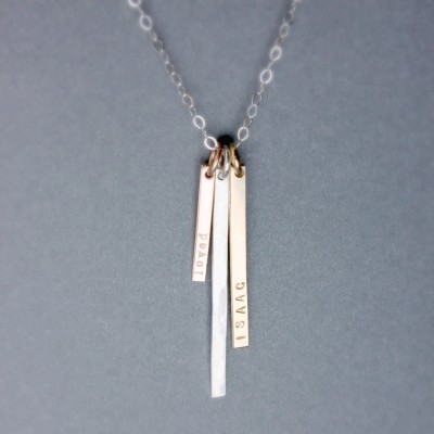 Long Vertical Bar Necklace with names, personalized, custom, gift for mom, three, minimalist silver, rose gold filled, yellow gold filled