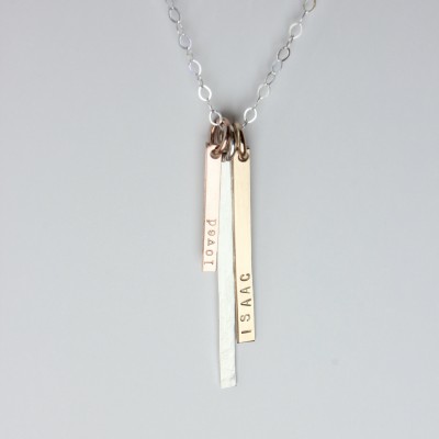 Long Vertical Bar Necklace with names, personalized, custom, gift for mom, three, minimalist silver, rose gold filled, yellow gold filled