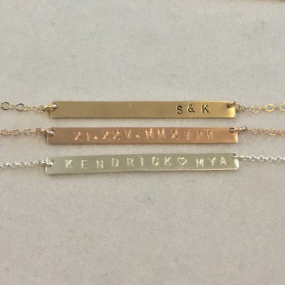 Long and Thin Horizontal Bar Necklace - Available in 14kgf, sterling silver and 14k rose gold filled, custom bar necklace