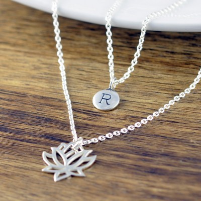 Lotus Necklace - Initial Necklace - Personalized Initial Necklace - Personalized Necklace - Yoga Jewelry - Lotus Flower Necklace