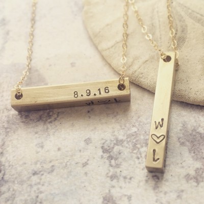Love you to Moon and Back bar necklace, Personalized necklace, horizontal bar necklace, custom message bar, Personalized bar necklace