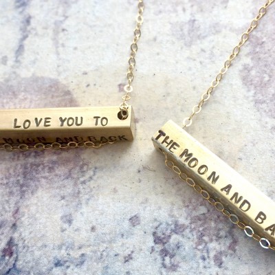 Love you to Moon and Back bar necklace, Personalized necklace, horizontal bar necklace, custom message bar, Personalized bar necklace