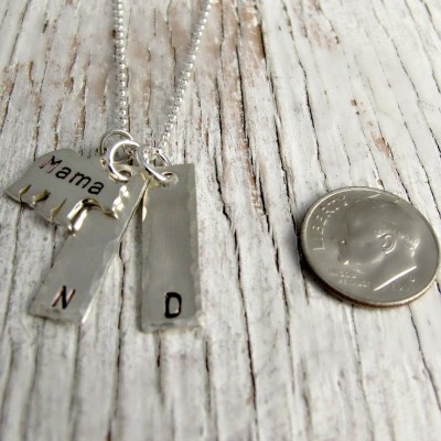 Mama Bear Sterling Silver Hand Stamped Necklace, Kids Name Necklace, Mother's Necklace, 2 kids names, 3 kids names, Christmas Gift