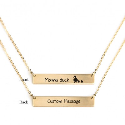 Mama duck Necklace/ Mama duck engraving Gold filled and Sterling Silver Bar/ Necklace Personalized Name/ Customized text message Necklace