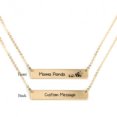 Mama panda engraving Gold filled and Sterling Silver Bar/ Necklace Personalized Name/ Customized text message Necklace/gift for panda lover