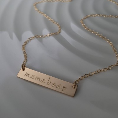Mamabear Bar Necklace - gold filled - hand stamped bar - custom layering necklace - gift for her - christmas gift - raising my tribe