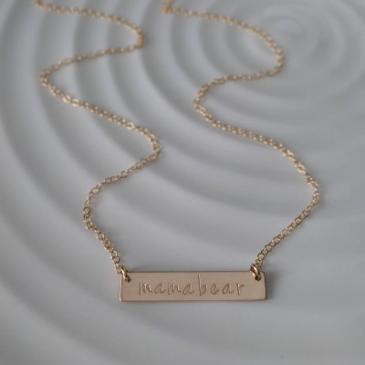 Mamabear Bar Necklace - gold filled - hand stamped bar - custom layering necklace - gift for her - christmas gift - raising my tribe