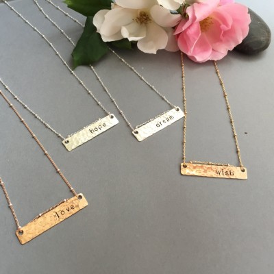 Mantra Jewelry Inspirational Bar Necklace Positive Vibes Good Vibes Jewelry Personalized Necklace Gift Strength Jewelry Custom Bar Jewelry