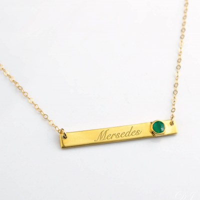 May Birthstone Necklace, Personalized Nameplate Necklace, Name Necklace, Green Onyx Necklace, Bridesmaid gifts, custom name bar necklace