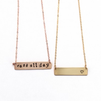 Medium skinny bar necklace custom name date monogram bar rose gold silver necklace