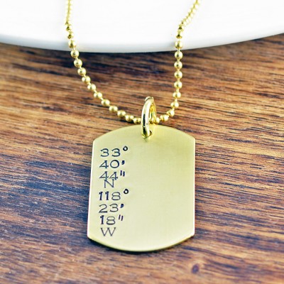 Mens Dog Tag Necklace, Hand Stamped Necklace, Coordinates Necklace, Gift for Boyfriend, Mens Necklace, Mens Jewelry