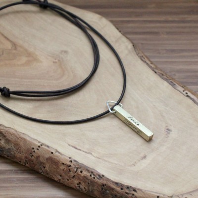 Men's Personalized Necklace, Men's Personalized Bar Necklace, Custom Men's Gift, Woman's Gift, Bass Bar, On Leather Cord - Ross Necklace